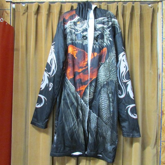 GarmentOne Jackets & Coats Garmentone Dragon Print 3d Overcoat